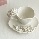 White Floral Ceramic Tea Cup and Saucer Set