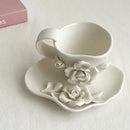 White Floral Ceramic Tea Cup and Saucer Set