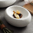 White Geometric Textured Ceramic Bowl, Round, for Soups and Pasta