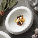 White Geometric Textured Ceramic Bowl, Round, for Soups and Pasta