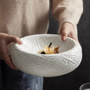 White Geometric Textured Ceramic Bowl, Round, for Soups and Pasta