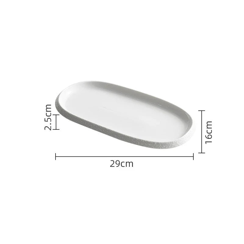 White Oval Serving Plate with Textured Rim for Elegant Dining