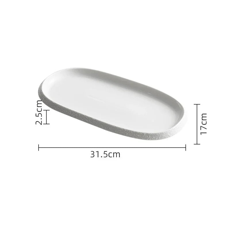 White Oval Serving Plate with Textured Rim for Elegant Dining
