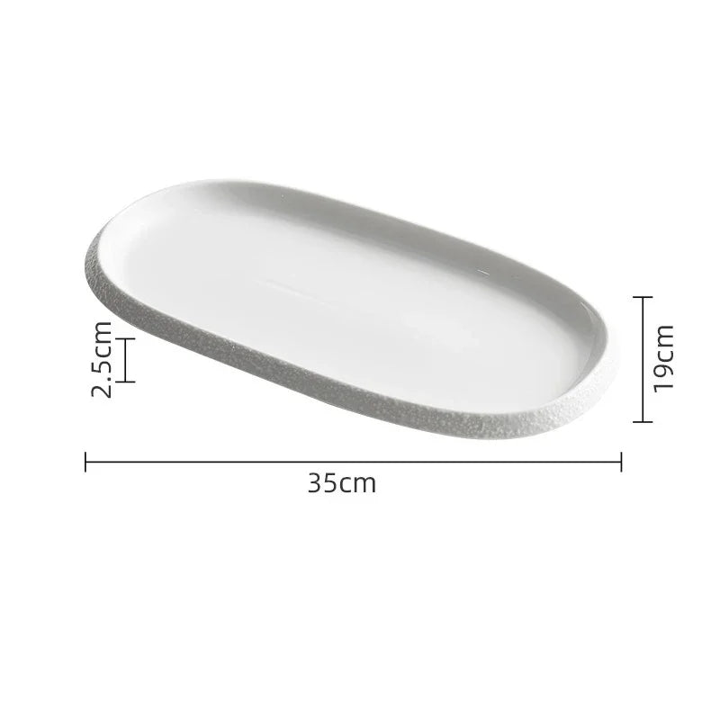 White Oval Serving Plate with Textured Rim for Elegant Dining