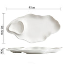 White Oval Wavy-Edge Ceramic Plate for Elegant Serving