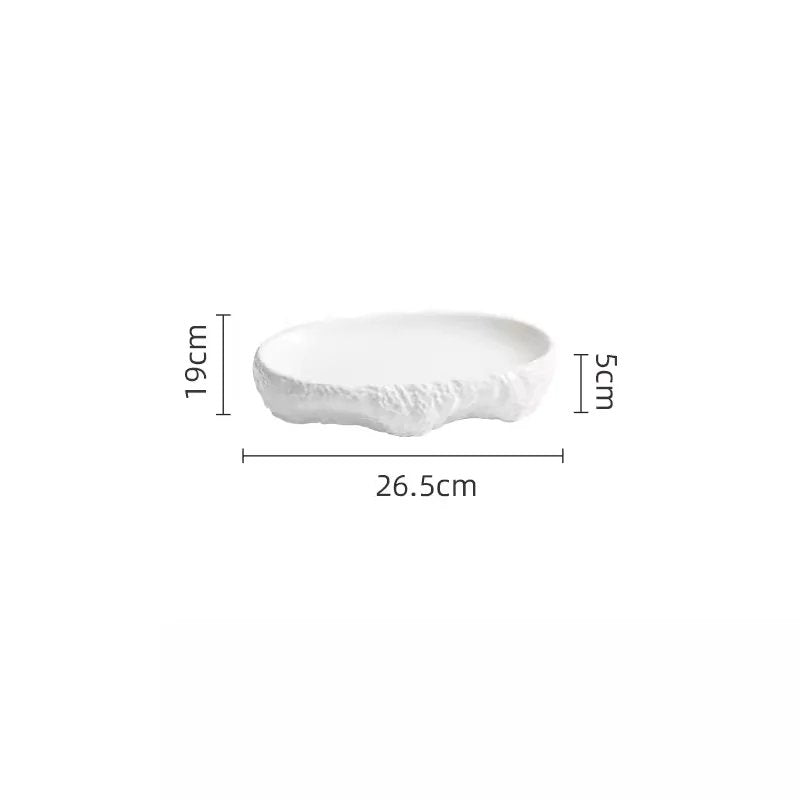 White Rustic Oval Plate with Textured Stone Edge