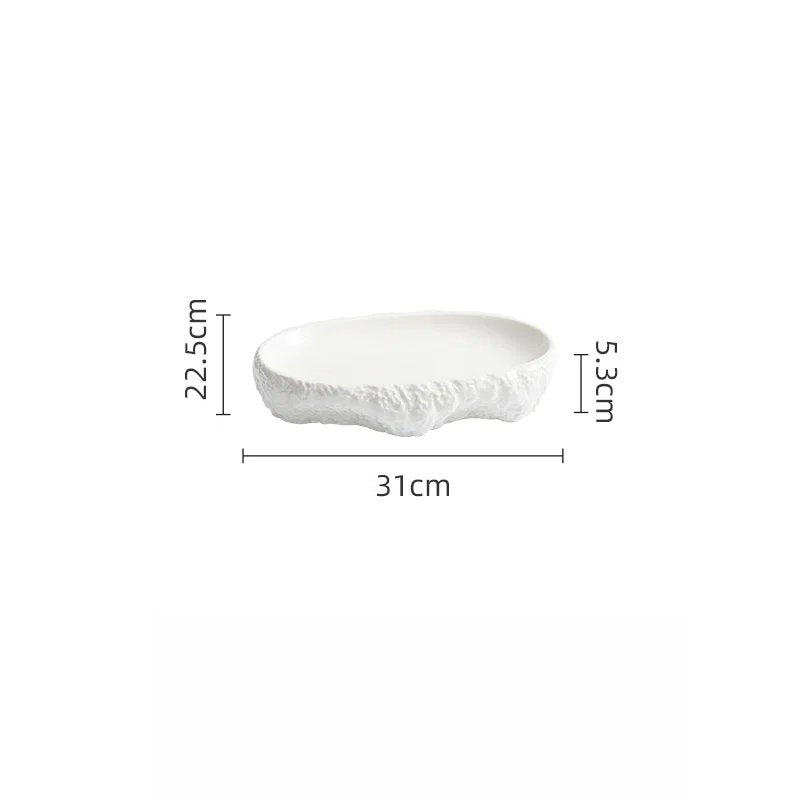 White Rustic Oval Plate with Textured Stone Edge