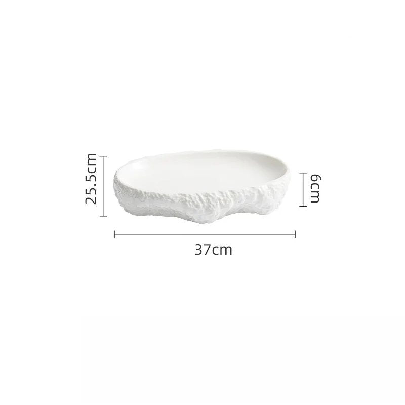 White Rustic Oval Plate with Textured Stone Edge