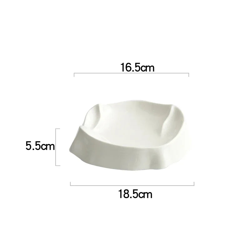 White Sculptural Ceramic Plate with Curved Rim