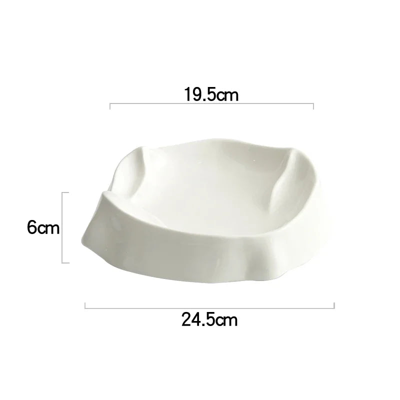 White Sculptural Ceramic Plate with Curved Rim