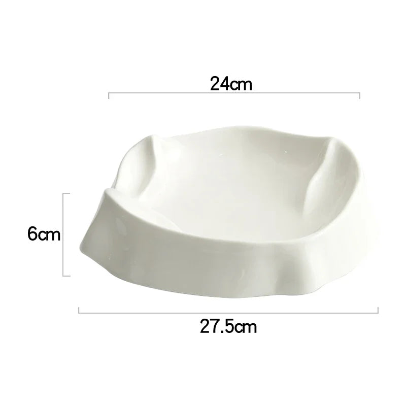 White Sculptural Ceramic Plate with Curved Rim