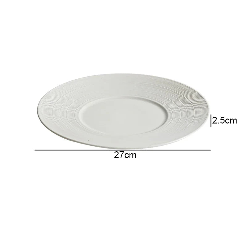 White Textured Rim Ceramic Dinner Plate