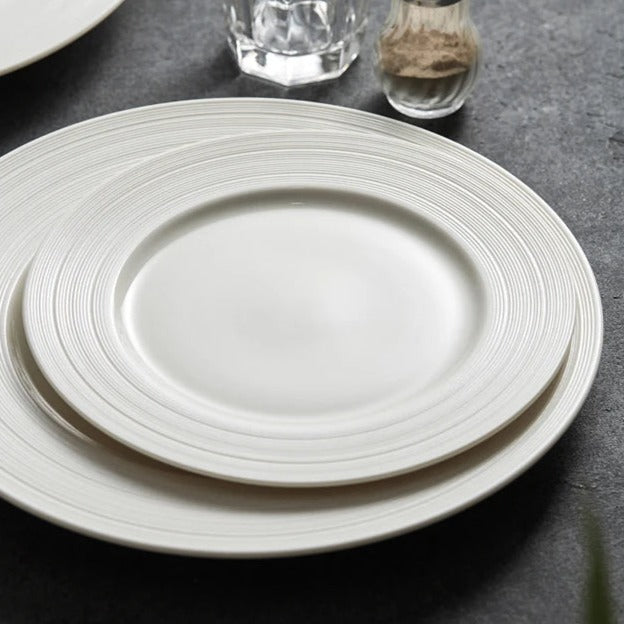 White Textured Rim Ceramic Dinner Plate