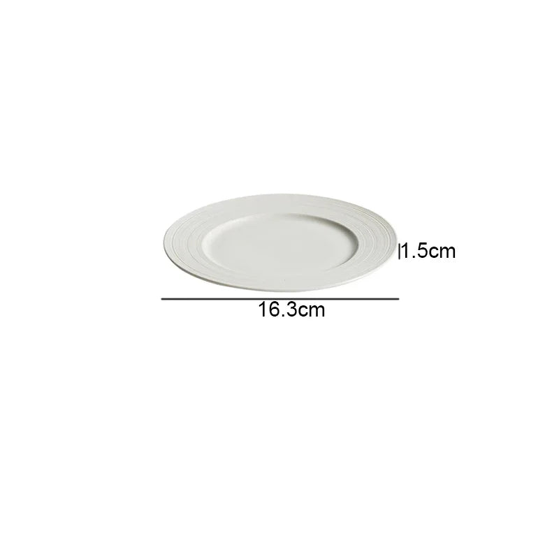 White Textured Rim Ceramic Dinner Plate