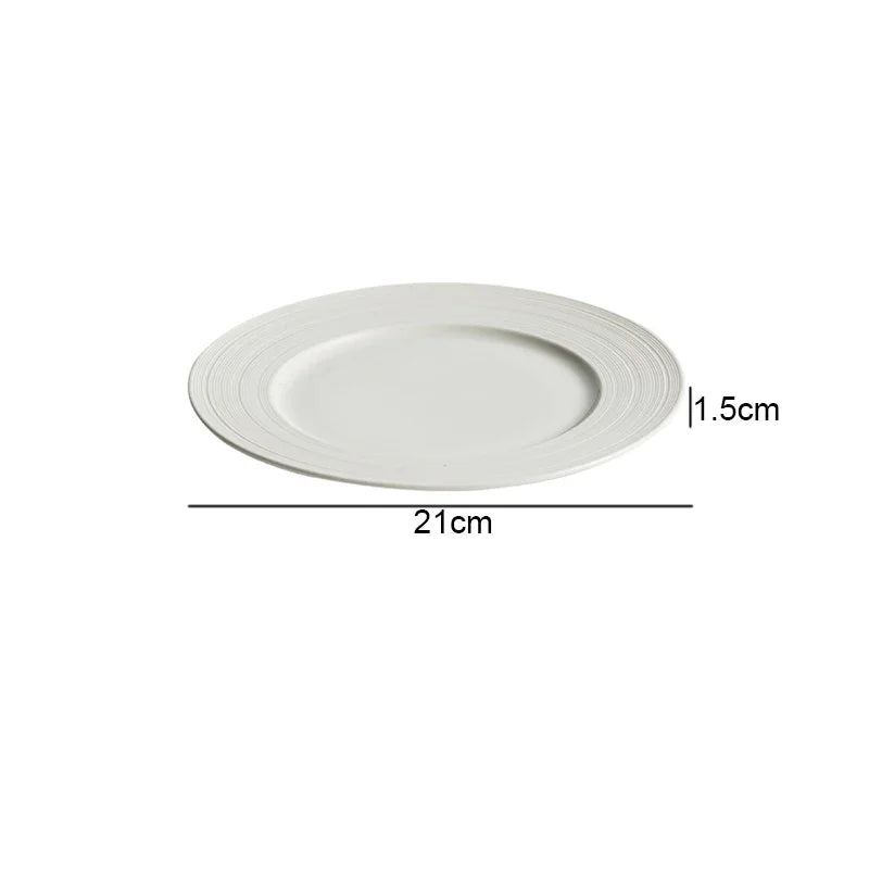 White Textured Rim Ceramic Dinner Plate