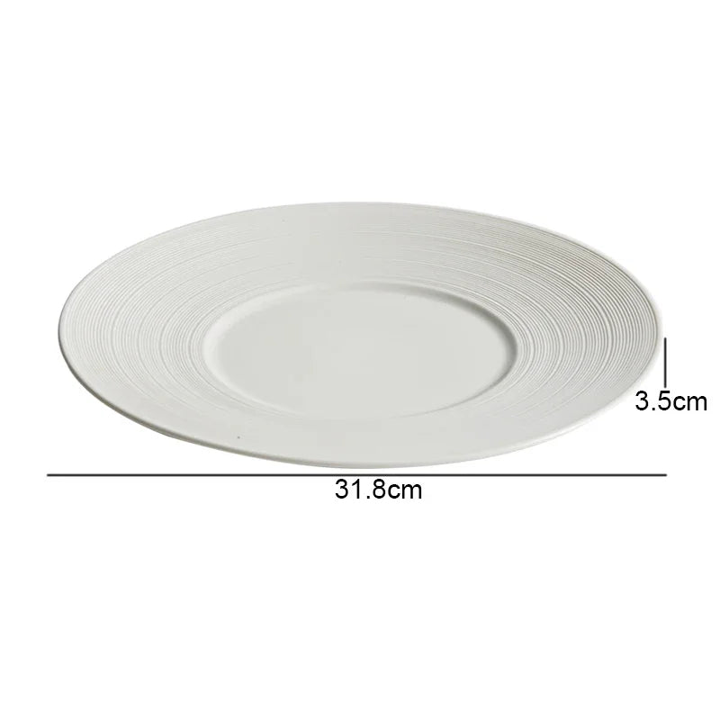 White Textured Rim Ceramic Dinner Plate