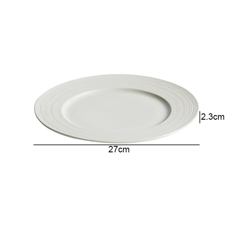 White Textured Rim Ceramic Dinner Plate