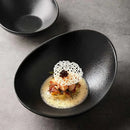 White and Black Soup Bowl, Frosted, Irregular, for Sashimi and Salad, 8.2–10 in