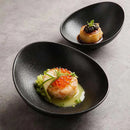 White and Black Soup Bowl, Frosted, Irregular, for Sashimi and Salad, 8.2–10 in
