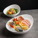 White and Black Soup Bowl, Frosted, Irregular, for Sashimi and Salad, 8.2–10 in