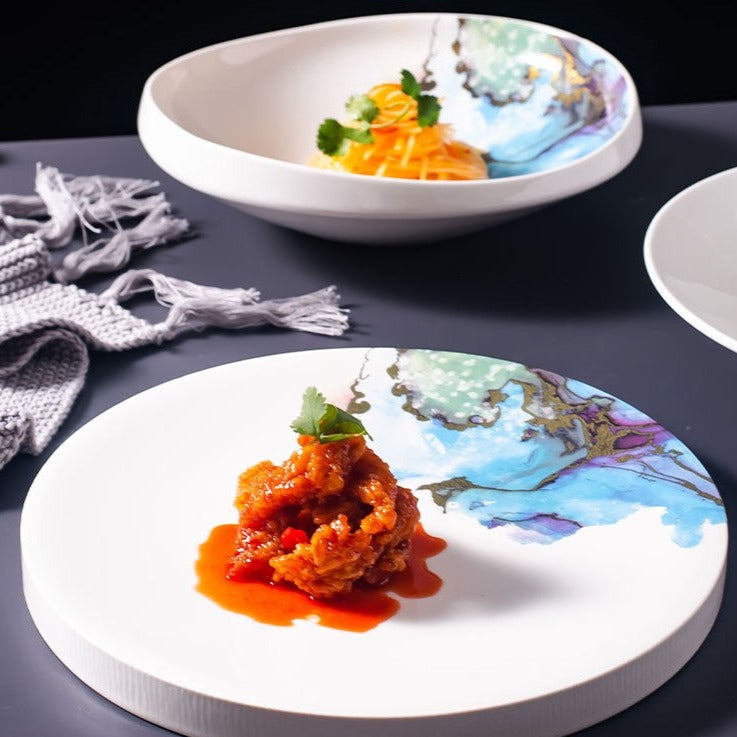 Ceramic Dinner Plates with Sea Pattern