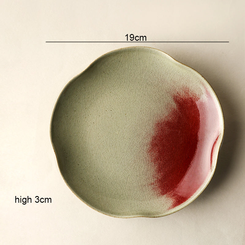 Ice Cracking Glaze Ceramics White and Red Plates