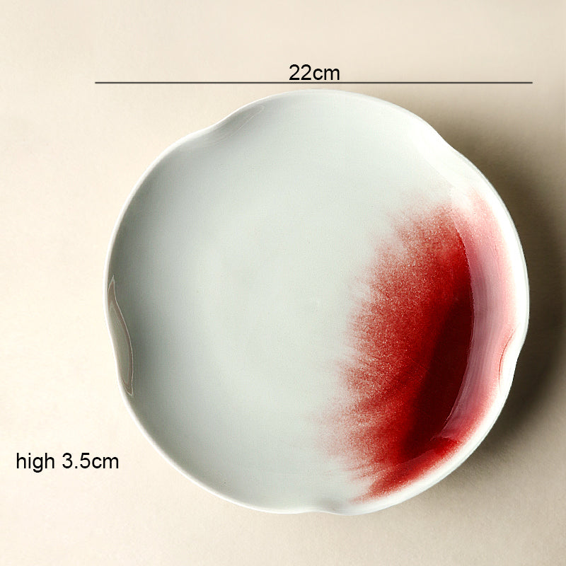 Ice Cracking Glaze Ceramics White and Red Plates