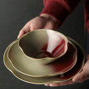 Ice Cracking Glaze Ceramics White and Red Plates