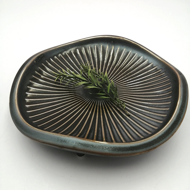 Irregular Striped Ceramic Plate