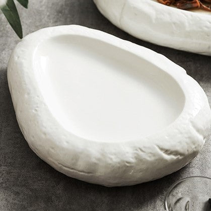 Irregular White Ceramic Dinner Plate Minimalist Style