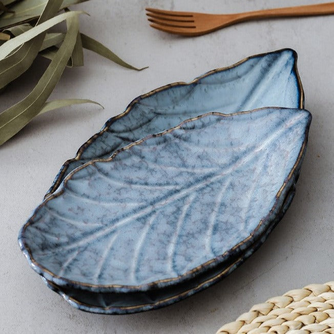 Japanese Ceramic Porcelain Leaf Dinner Plate