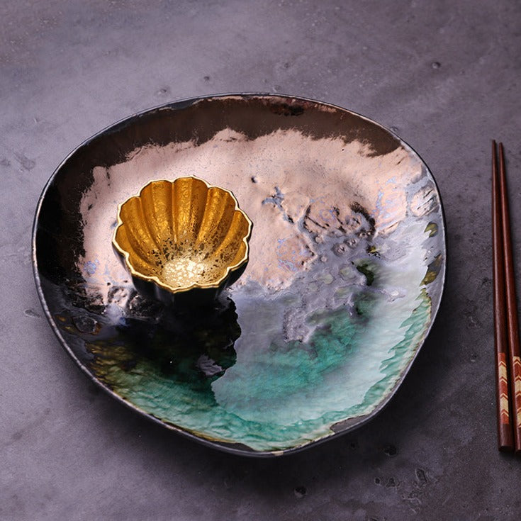 Kiln Glazed Irregular Shape Ceramic Plate