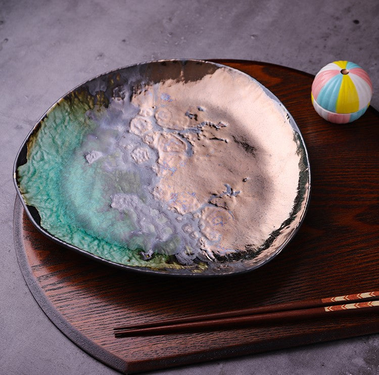 Kiln Glazed Irregular Shape Ceramic Plate