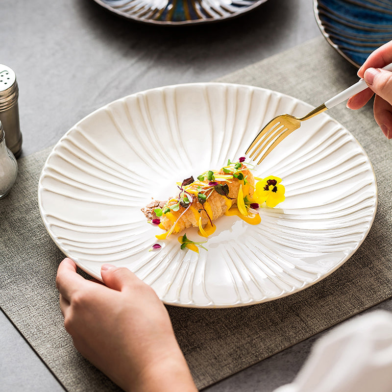 Minimalist Ceramic  Striped Relief Plates