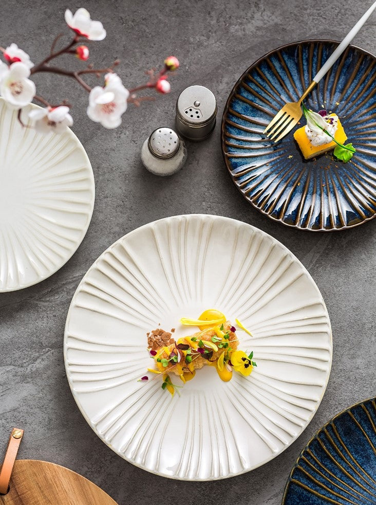 Minimalist Ceramic  Striped Relief Plates