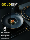 Gold Rim Pasta Plate Sauce Dish Cup Bowl Dinnerware