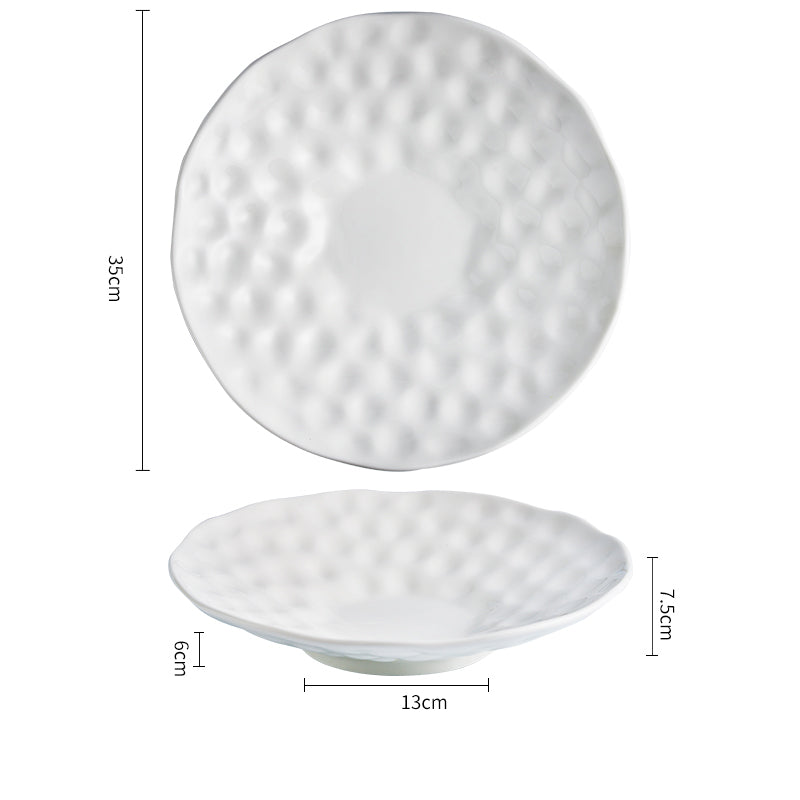 Relief White Ceramic Dinner Plate