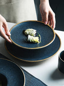 Gold Rim Pasta Plate Sauce Dish Cup Bowl Dinnerware