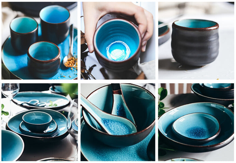 Ice Cracking Glaze Blue Ceramic Plates
