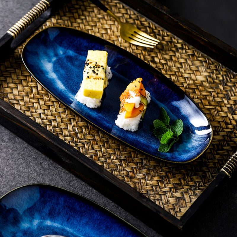 8 Pcs Japanese Style Ceramic Blue Sushi Serving Set, Porcelain Sushi Plate  Set For 2, Including Sushi Platters | Sushi Bowls | Dip Bowls | Chopsticks
