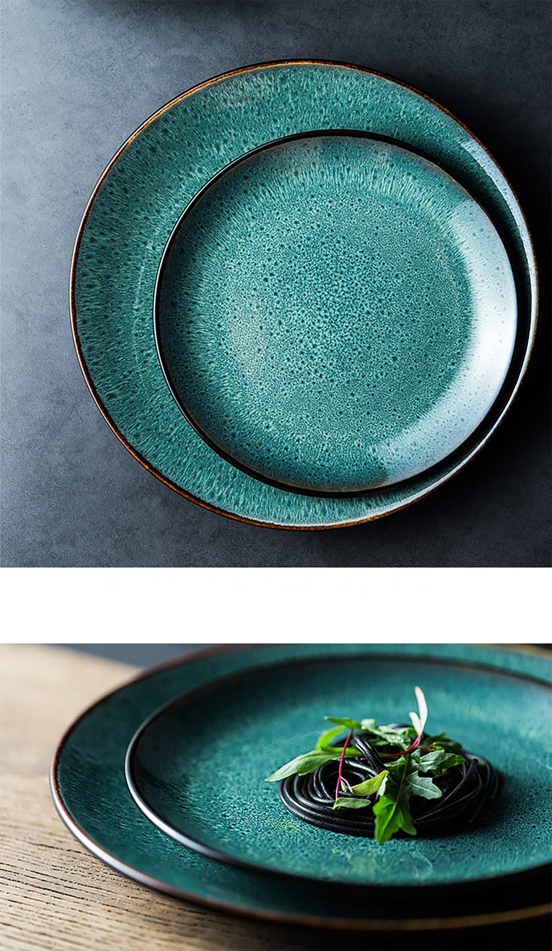 Green Peacock Whorl Inspired Ceramic Plates