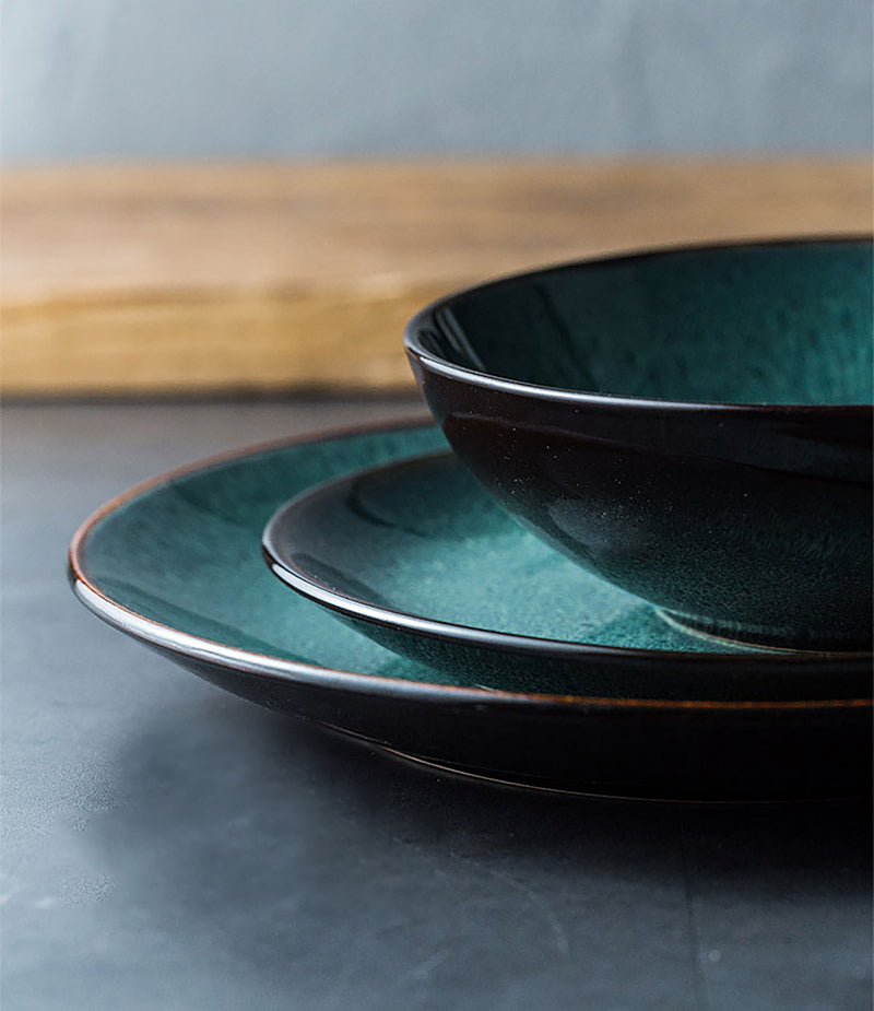 Green Peacock Whorl Inspired Ceramic Plates