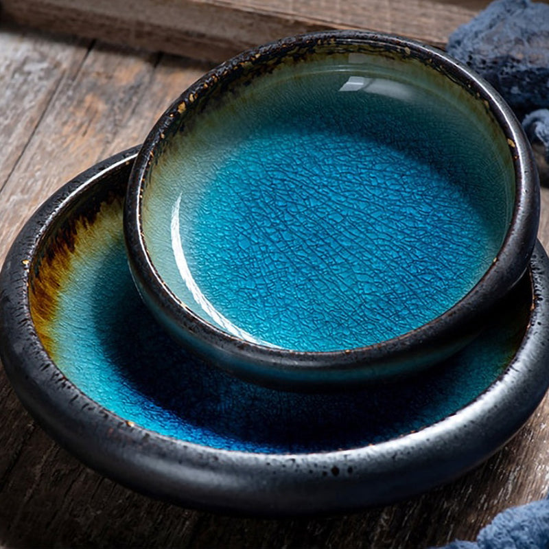 Ice Split Glaze Blue Ceramic Plates