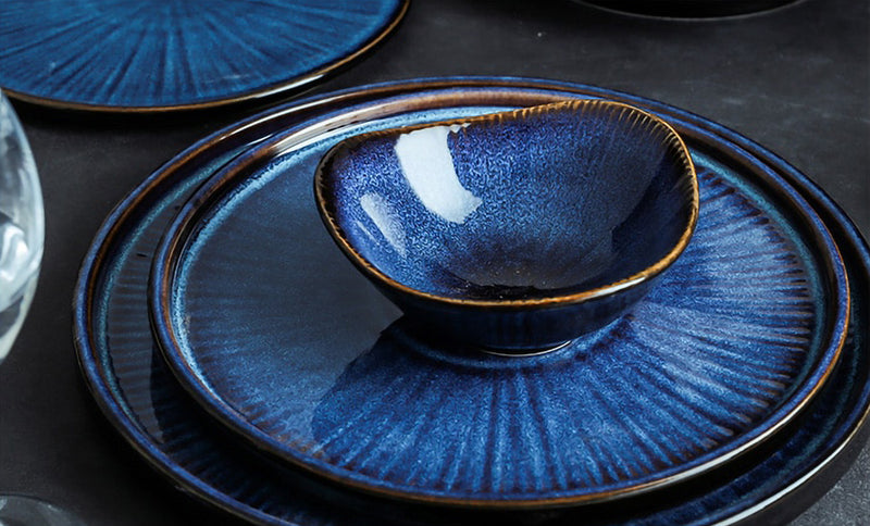 Blue Kiln Glazed Ceramic Flat Plates