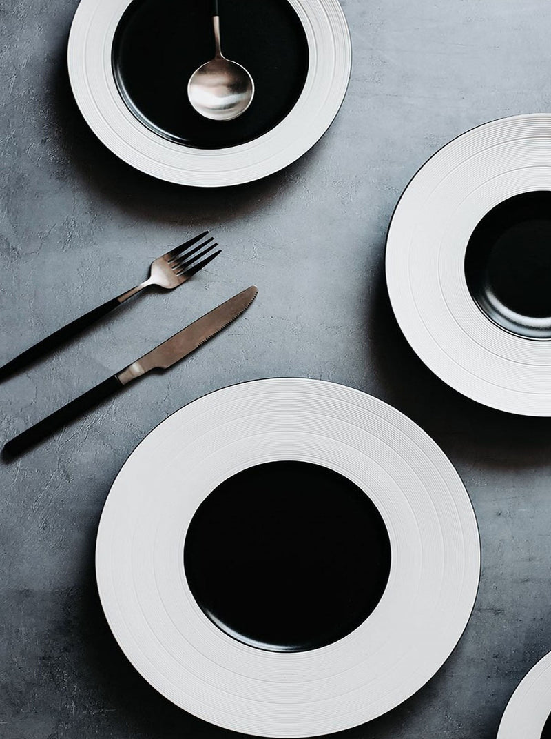 Japanese Inspired Black and White Ceramic Plates