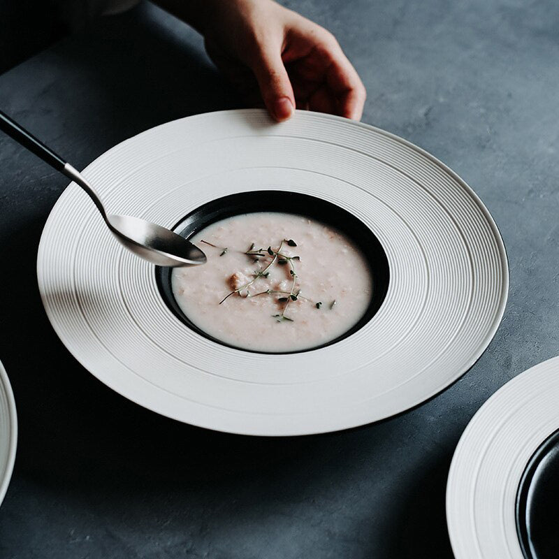 Japanese Inspired Black and White Ceramic Plates