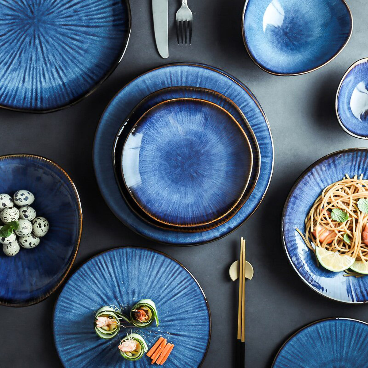 Blue Kiln Glazed Ceramic Flat Plates
