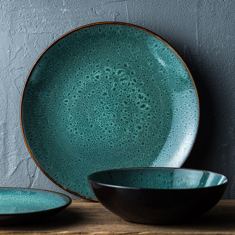 Green Peacock Whorl Inspired Ceramic Plates