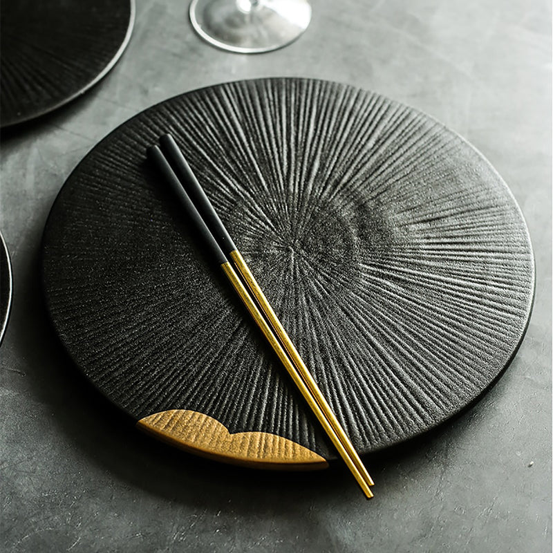 Black and Gold Plated Flat Plate Japanese Sushi Sashimi
