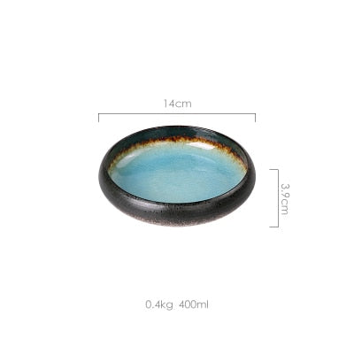 Ice Split Glaze Blue Ceramic Plates